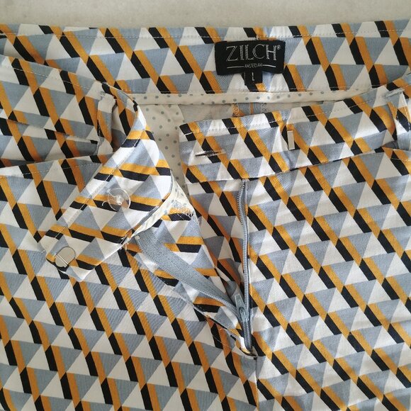 Zilch Amsterdam geometric pattern cotton tapered pants yellow grey white Large - Picture 11 of 15